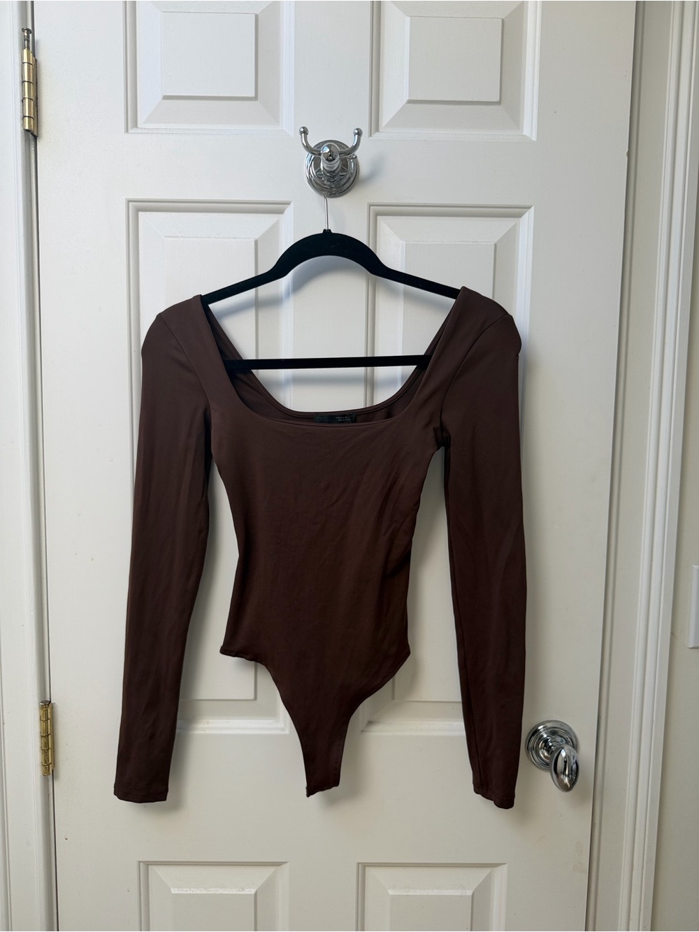 Zara Chocolate Brown Long-Sleeve Scoop Neck Bodysuit
